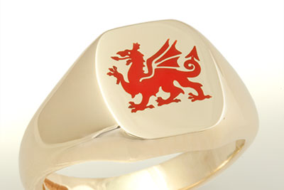 Welsh Dragon Signet Ring Enamelled Red