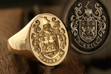 O'Neill Family Arms / Louis XIV Style / 'Seal Engraving' / 9ct Oval