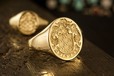 Pair of Family Arms 18ct Signet Rings