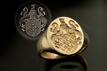 Gardner Family Name / Plantagenet Style Arms / 'Show Engraving' / Oval 14ct