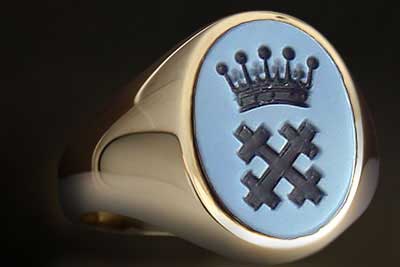 Ducal Coronet Saltire Crest Seal Engraved Blue Sardonyx Gemstone Signet Ring