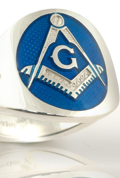 Bespoke Signet Ring Enammeled Blue Masonic Design