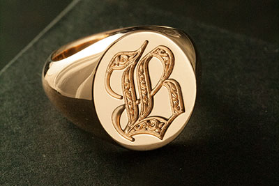 Deep Engraved 'Ornate Letter' B Signet Ring