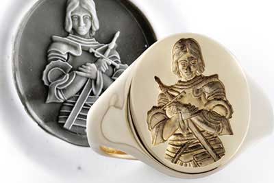 Gold Signet Ring Joan of Arc - Jeanne d'Arc Ancient Reproduction