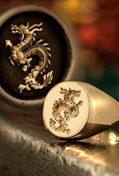Oriental Chinese Dragon Signet Ring