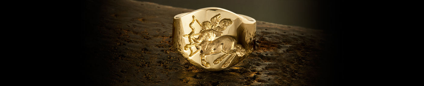 Cigar Band Style Ring Depicting an Engraving of Sagittarius