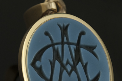 Blue Sardonyx Engraved Pendant Victorian Monogram