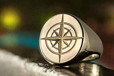 Compass Emblem Signet Ring