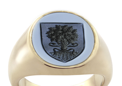 Blue Gemstone Signet Ring Seal Engraved with School Shield