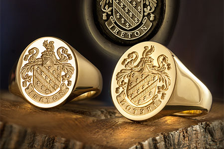 Ladies & Gents Pair of Family Arms 18ct Signet Rings