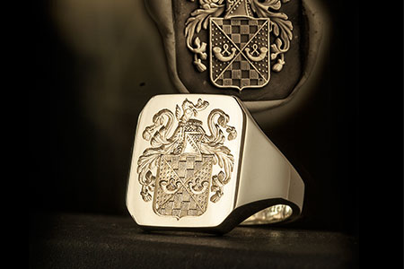 Mans Signet Ring / White Gold / Plantagenet Style Arms